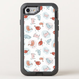 pattern with cartoon birds OtterBox defender iPhone SE/8/7 case