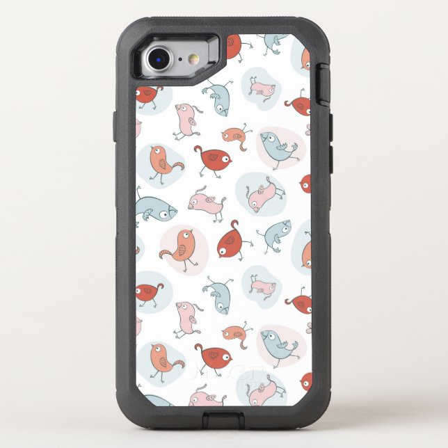pattern with cartoon birds otterbox iPhone case (Back)