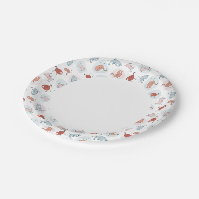 pattern with cartoon birds paper plates (Angled)