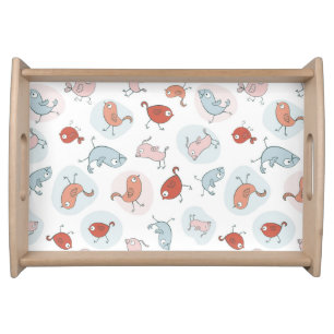 pattern with cartoon birds serving tray