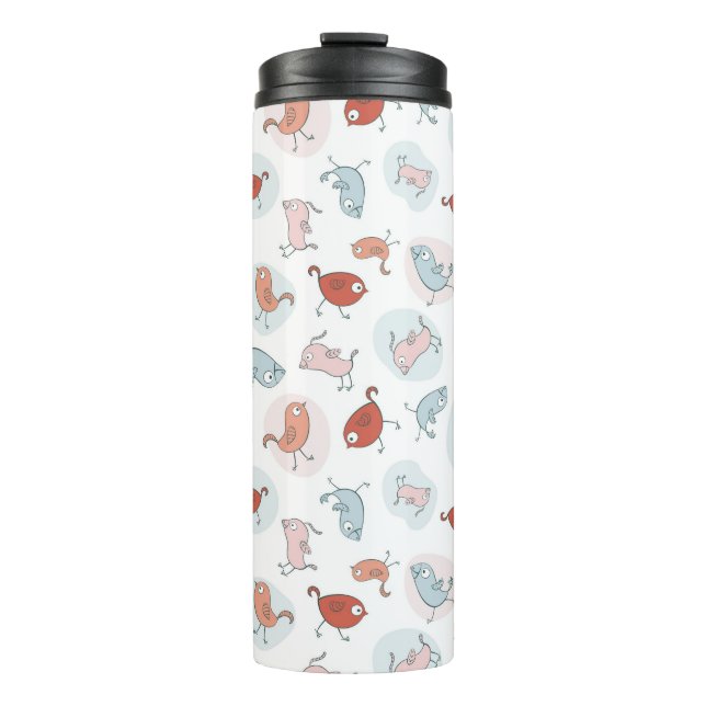 pattern with cartoon birds thermal tumbler (Front)