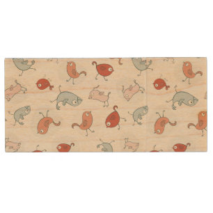 pattern with cartoon birds wood flash drive
