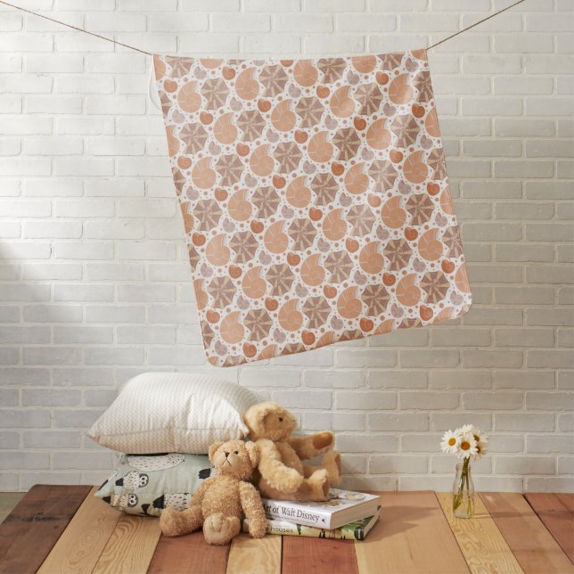 Pattern with cartoon seashell with doodle ornament baby blanket (In Situ)