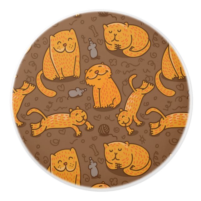 Pattern With Cats Ceramic Knob (Front)