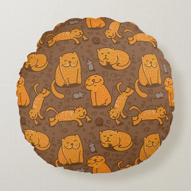 Pattern With Cats Round Pillow (Front)