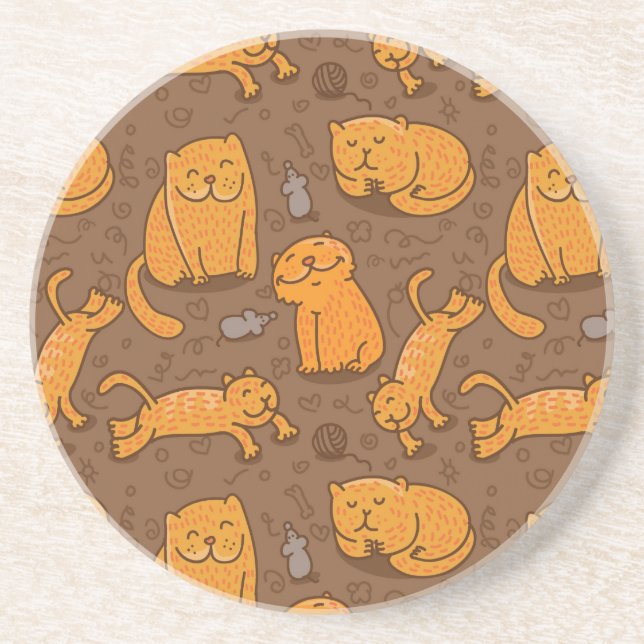 Pattern With Cats Sandstone Coaster (Front)