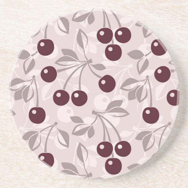 Pattern with Cherries 2 Drink Coaster (Front)