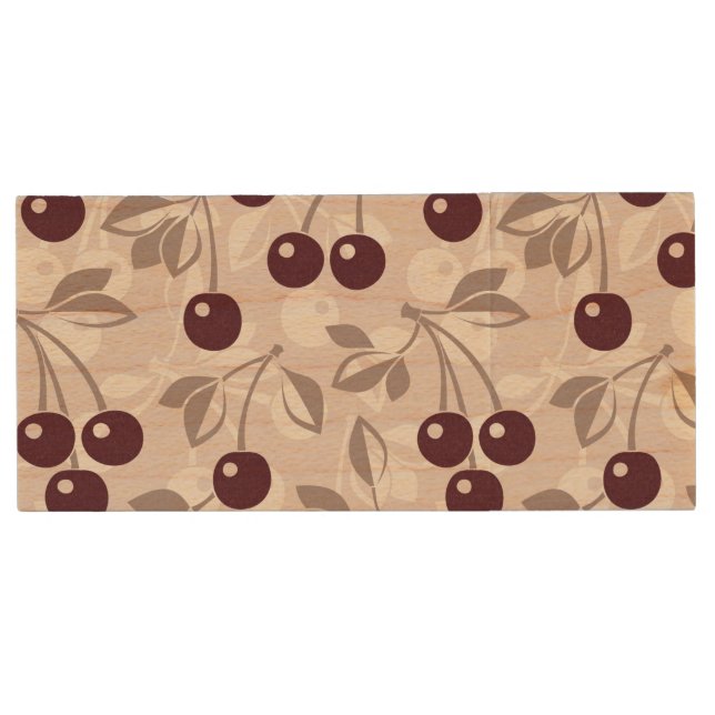 Pattern with Cherries 2 Wood USB Flash Drive (Front)