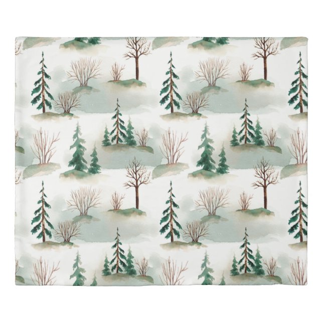 Pattern with Christmas trees, trees and bushes. Bl Duvet Cover (Front)