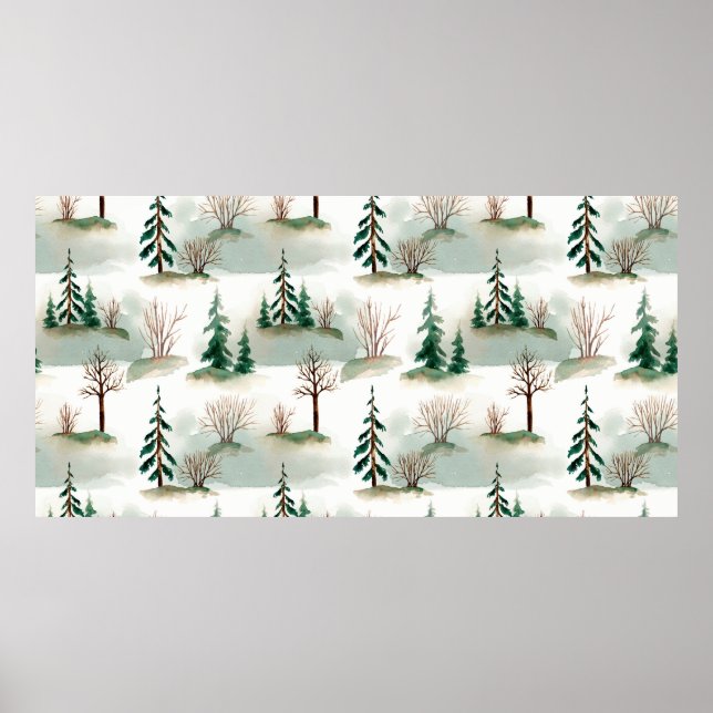 Pattern with Christmas trees, trees and bushes. Bl Poster (Front)