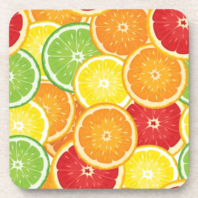 Pattern with citrus fruits beverage coaster (Front)