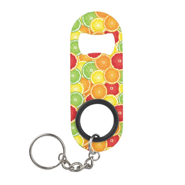 Pattern with citrus fruits keychain bottle opener (Front)