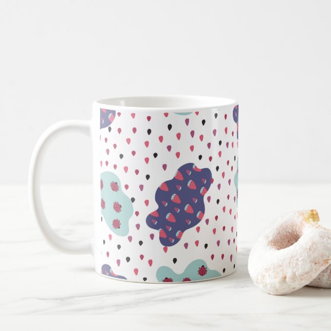 pattern with clouds, ladybugs and berries coffee mug (With Donut)
