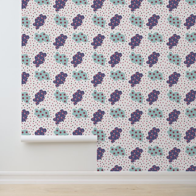 pattern with clouds, ladybugs and berries wallpaper  (Application)