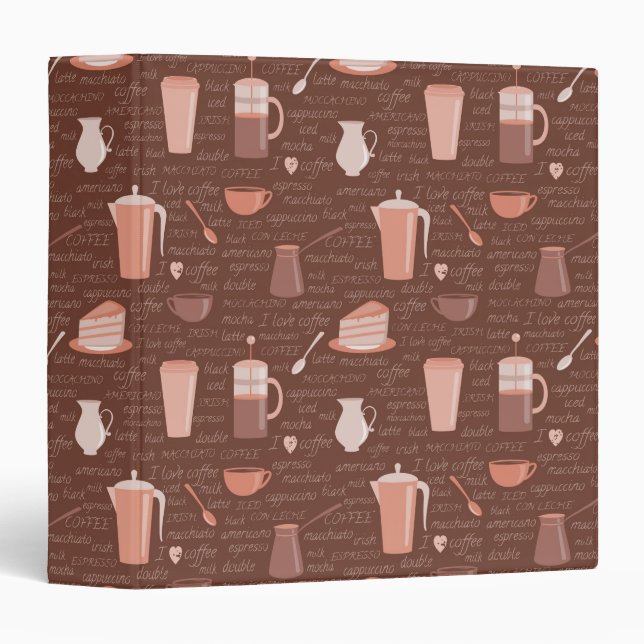Pattern with coffee related elements 3 ring binder (Front/Spine)