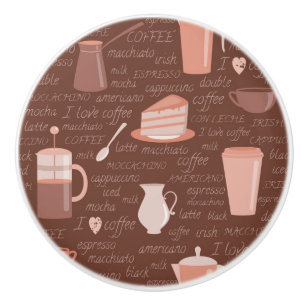 Pattern with coffee related elements ceramic knob