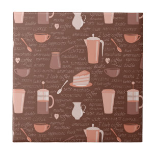 Pattern with coffee related elements ceramic tile