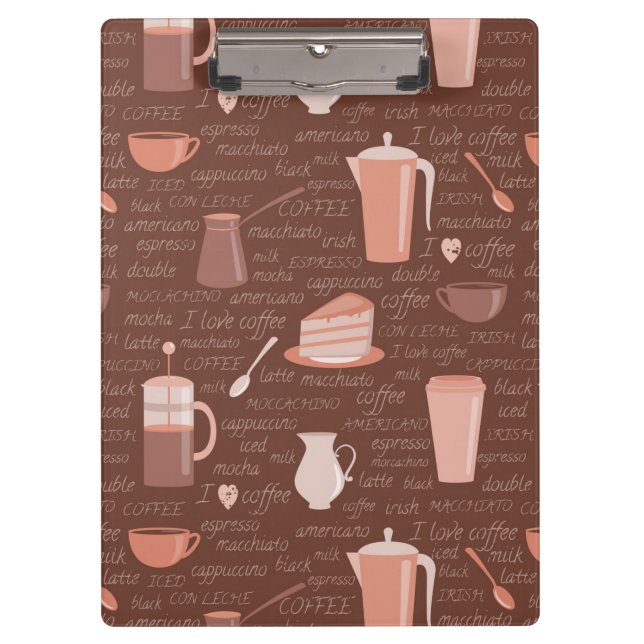 Pattern with coffee related elements clipboard (Front)