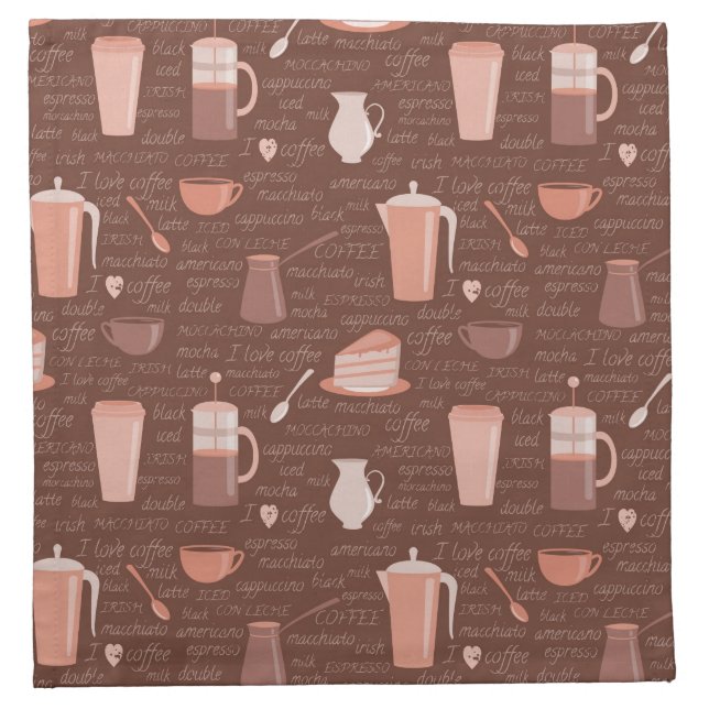 Pattern with coffee related elements cloth napkin (Front)