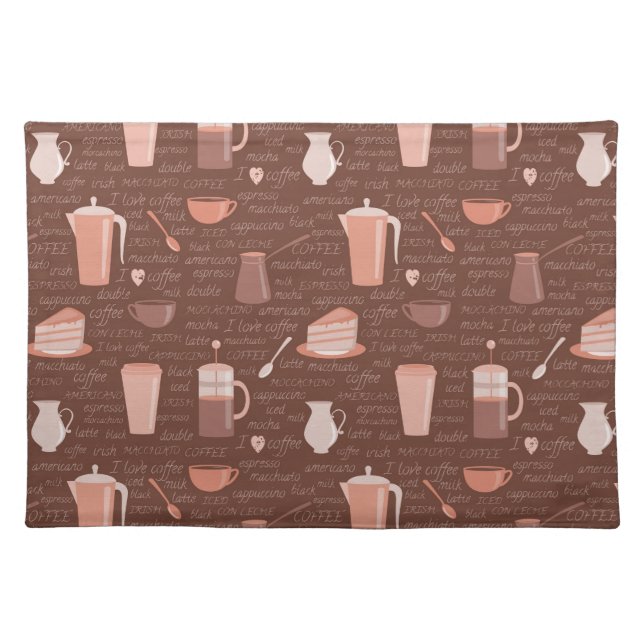 Pattern with coffee related elements cloth placemat (Front)