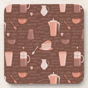 Pattern with coffee related elements drink coaster