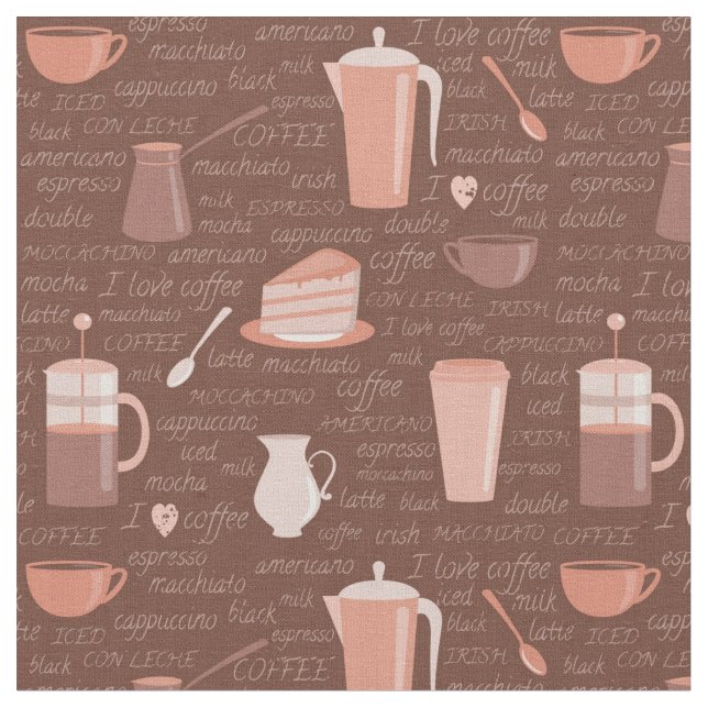 Pattern with coffee related elements fabric (Close Up)