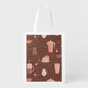Pattern with coffee related elements grocery bag
