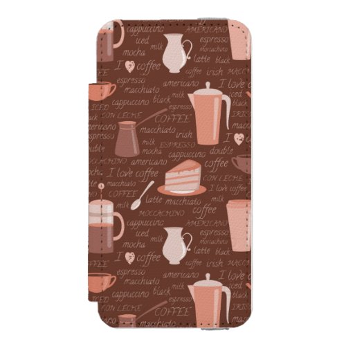 Pattern with coffee related elements wallet case for iPhone SE55s