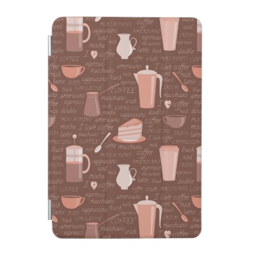 Pattern with coffee related elements iPad mini cover