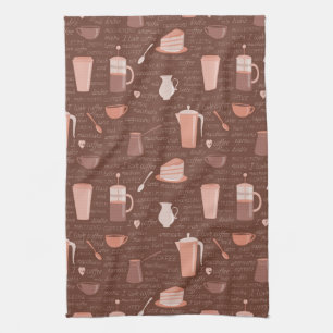 Pattern with coffee related elements kitchen towel