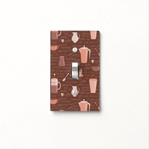 Pattern with coffee related elements light switch cover