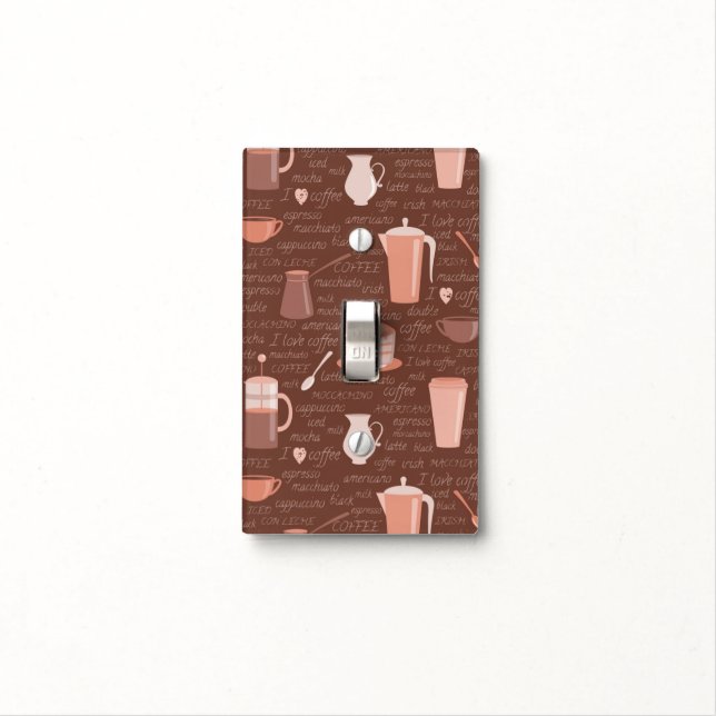 Pattern with coffee related elements light switch cover (In Situ)