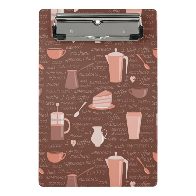 Pattern with coffee related elements mini clipboard (Front)