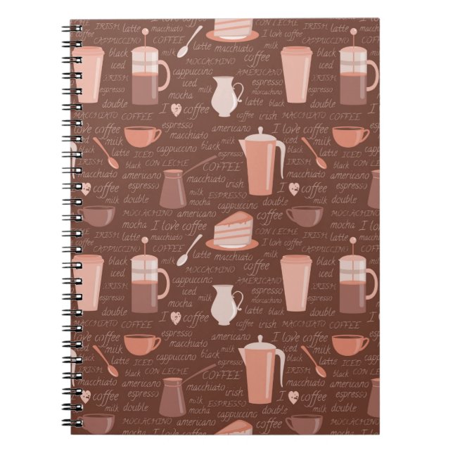 Pattern with coffee related elements notebook (Front)