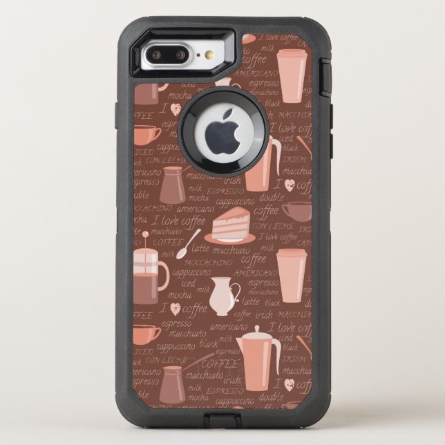 Pattern with coffee related elements otterbox iPhone case (Back)