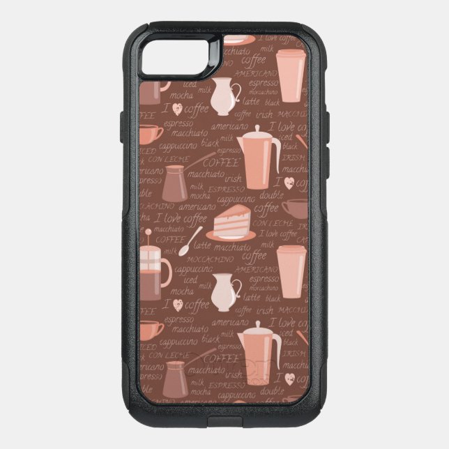 Pattern with coffee related elements otterbox iPhone case (Back)