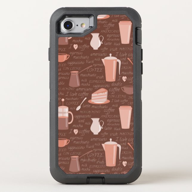 Pattern with coffee related elements otterbox iPhone case (Back)