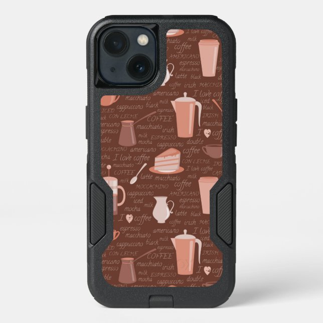 Pattern with coffee related elements otterbox iPhone case (Back)