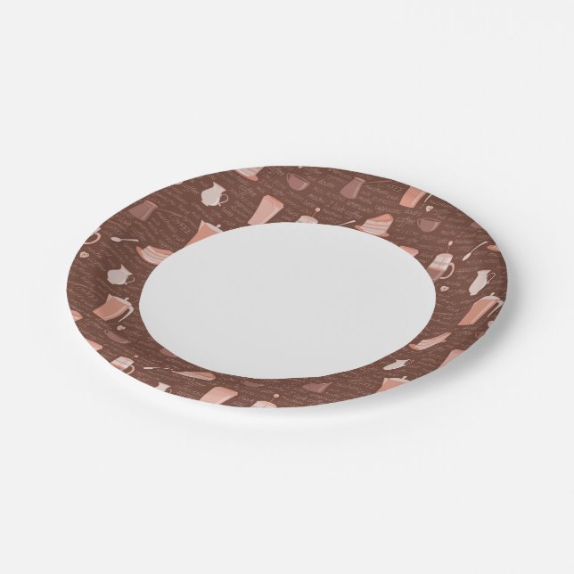 Pattern with coffee related elements paper plates (Angled)