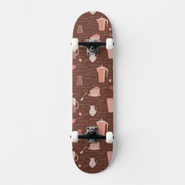 Pattern with coffee related elements skateboard (Front)