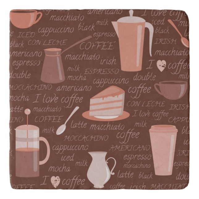Pattern with coffee related elements trivet (Front)