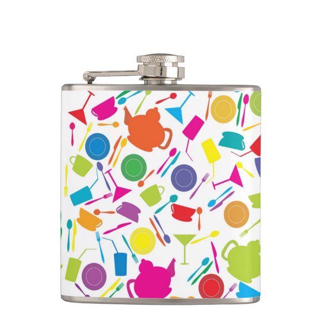 Pattern With Colored Kitchen Stuff Hip Flask (Front)