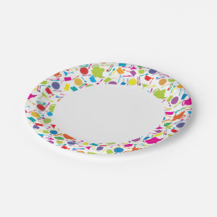 Pattern With Colored Kitchen Stuff Paper Plates