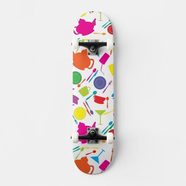 Pattern With Colored Kitchen Stuff Skateboard Deck (Front)
