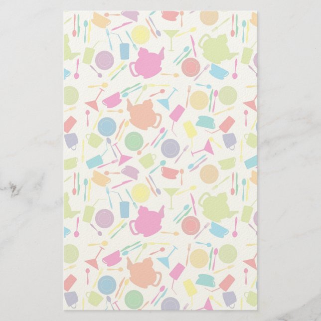 Pattern With Colored Kitchen Stuff Stationery (Front)