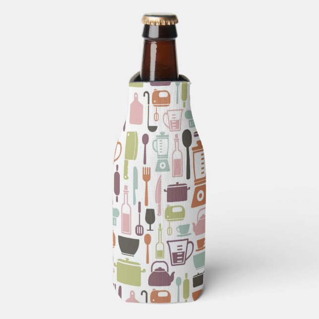 Pattern with colorful cooking icons bottle cooler (Bottle Front)