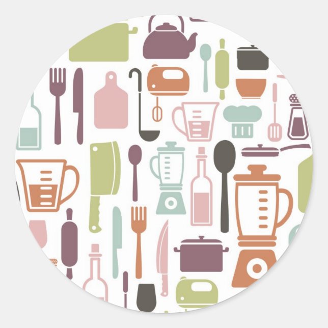 Pattern with colorful cooking icons classic round sticker (Front)