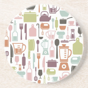 Pattern with colorful cooking icons drink coaster