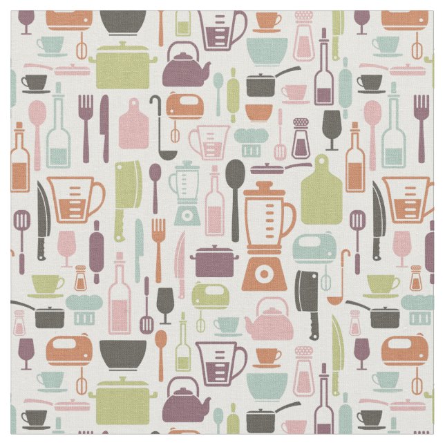 Pattern with colorful cooking icons fabric (Close Up)