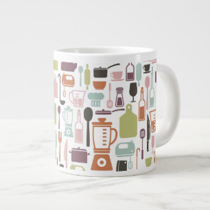 Pattern with colorful cooking icons giant coffee mug